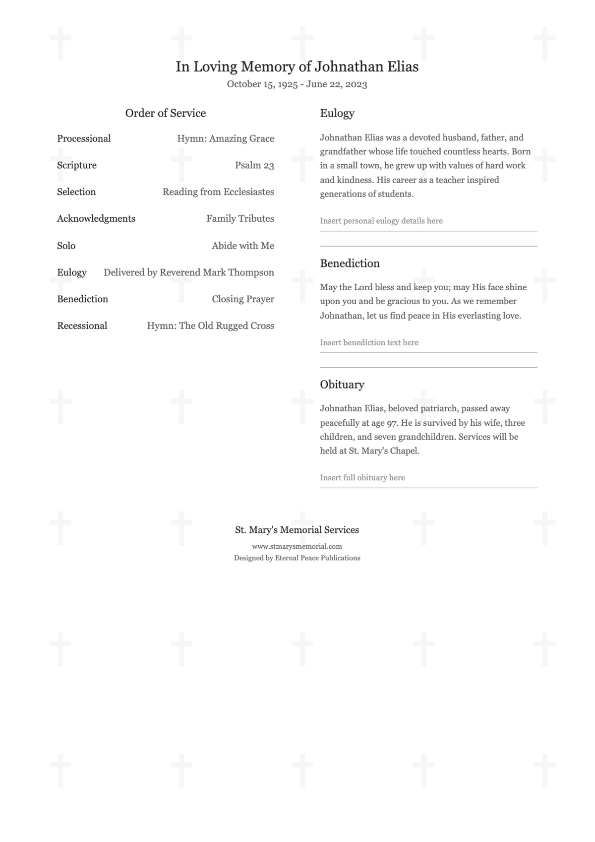 Funeral order of service template with dove and leaf design_variant_1